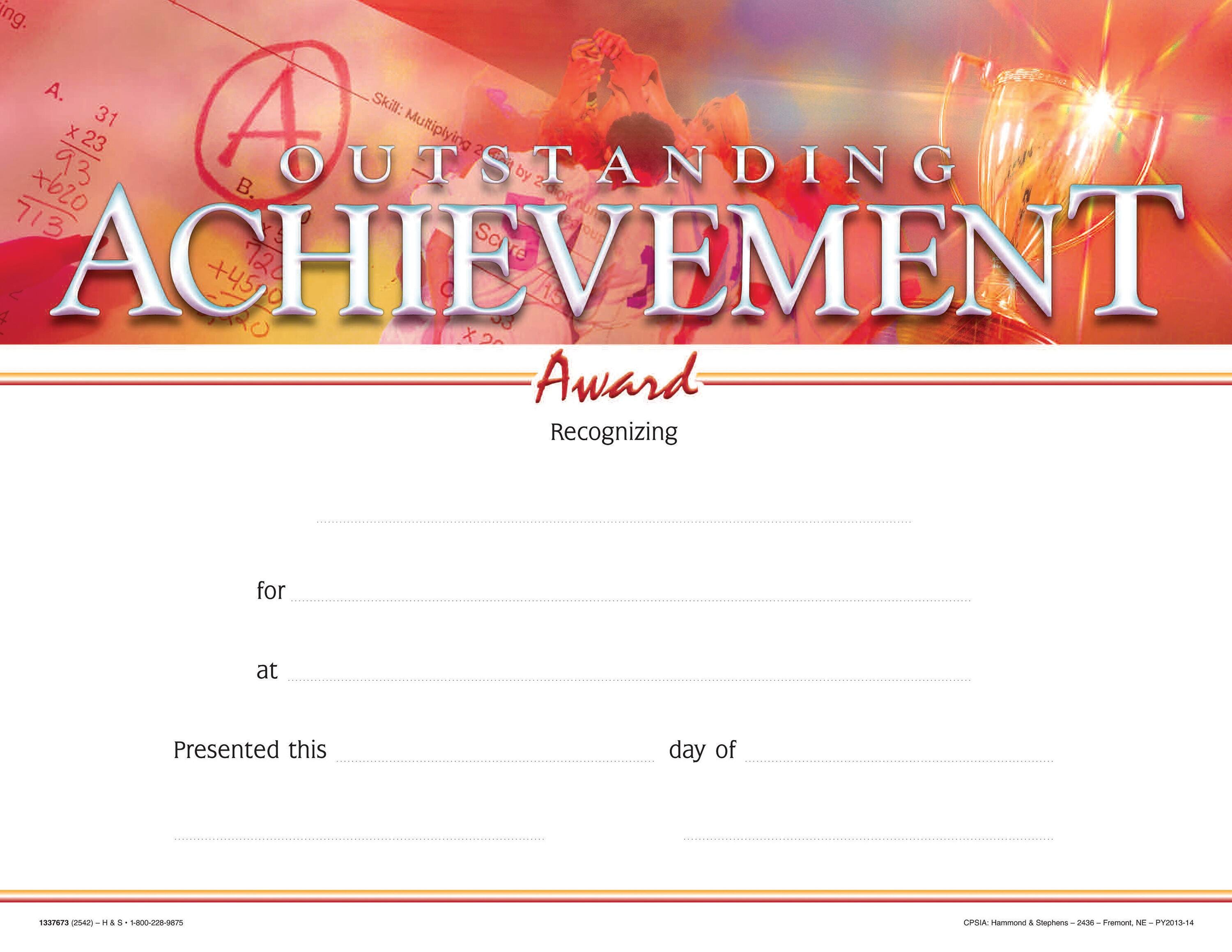 Achieve It! Outstanding Achievement Recognition Awards, Fill in the Blank, 11 x 8-1/2 Inches, Pack of 25, Item Number 2105072